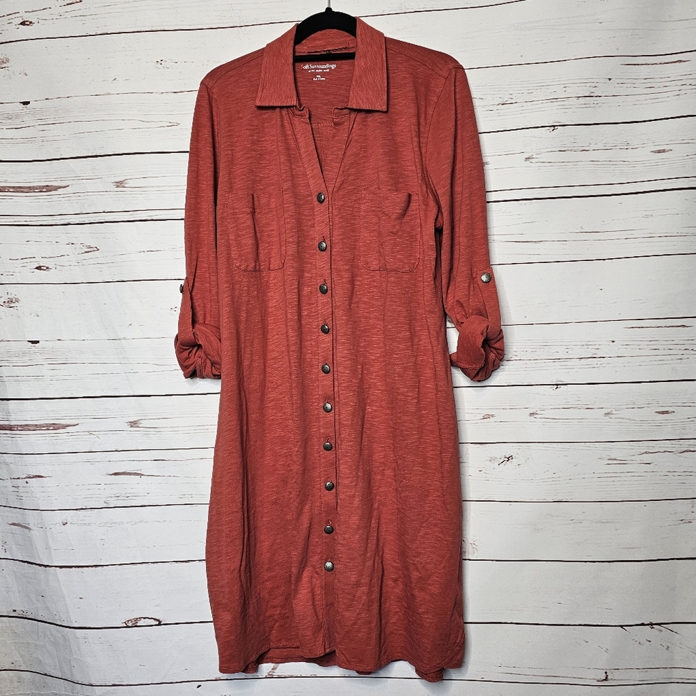 Soft Surroundings Rust Button Front Tie Waist Dre… - image 6